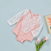 infant baby lace stitching jumpsuit hollow out long sleeve v neck short clothes baby spring autumn lace sleeve romper