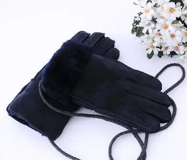 men navy blue Мужская осенне-зимняя утолщенная теплая цельная шерстяная меховая кожаная перчатка Мужская зимняя брендовая шерстяная меховая рукавица R2218 - Цвет: men navy blue