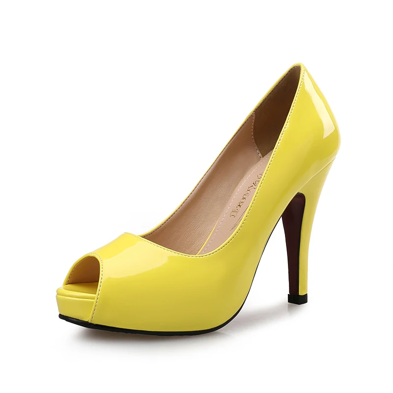 

Peep Toe Women Pumps High Heels 10cm Female Patent Leather Stilettos Ladies Party Dress Shoes 2021 Fashion New Large Size 43