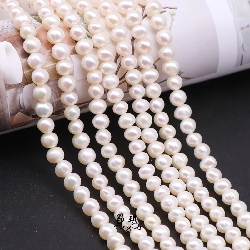 

3A Quality 100% Real Natural Freshwater Cultured white Pearl Transversely Perforated Loose Beads 15'' Strand For Jewelry Making