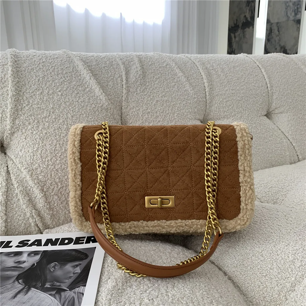 

Plush Quilted Retro Large-Capacity Bag Lambswool Women's Bag 2021 New Style Fashion All-Match Simple Shoulder Bag Tote Bag