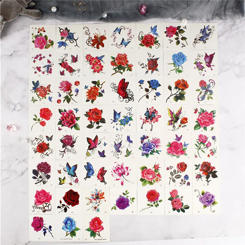 66 шт./компл. Сексуальная Роза цветок временная татуировка Горячая маленькая