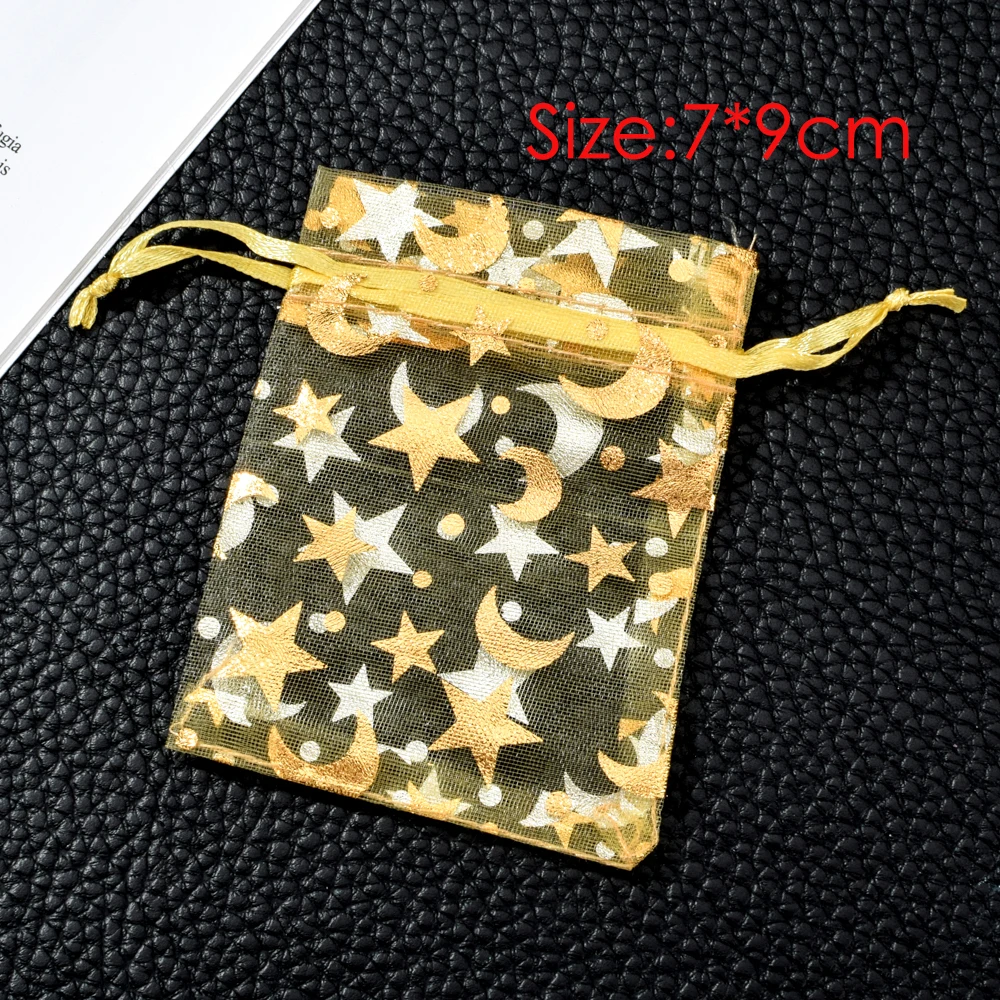 50 шт./лот высококачественные желтые сумки из органзы со звездами и луной вечерние