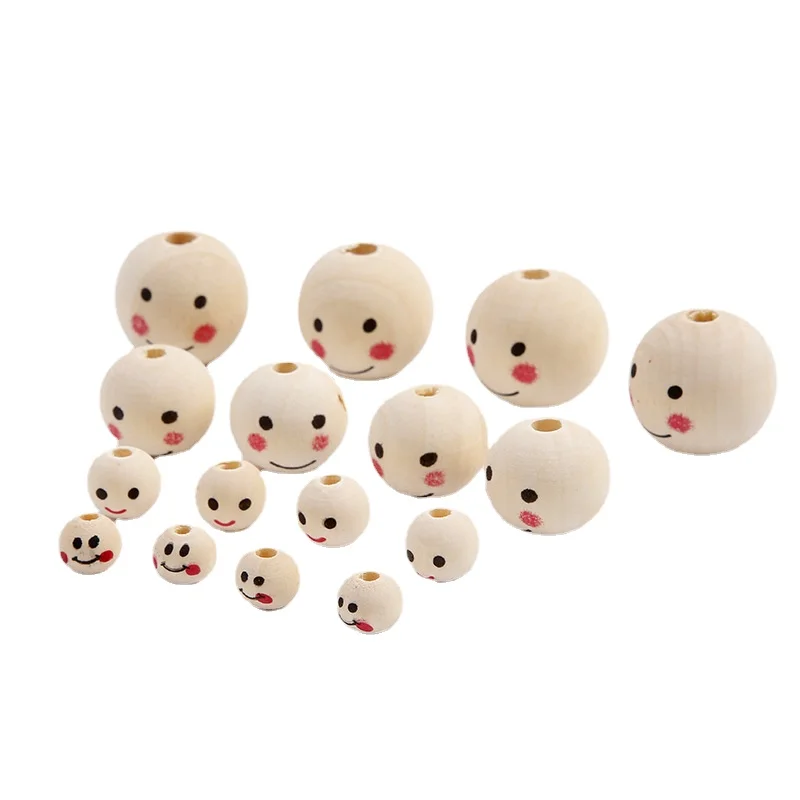 

10-25mm Wooden Smily Face Beads Unfinished Natural Round Wood Loose Spacer Beads Wooden Ball for DIY Crafts Jewelry Making