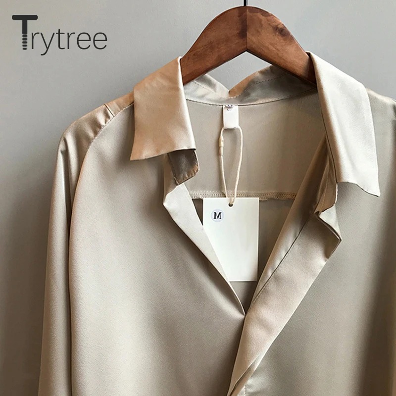 Ttytree/осенние блузки женские повседневные рубашки с отложным воротником и