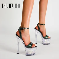 niufuni summer transparent crystal womens shoes dress 17cm stiletto nightclub dance shoes sexy platform buckle peep toe sandals