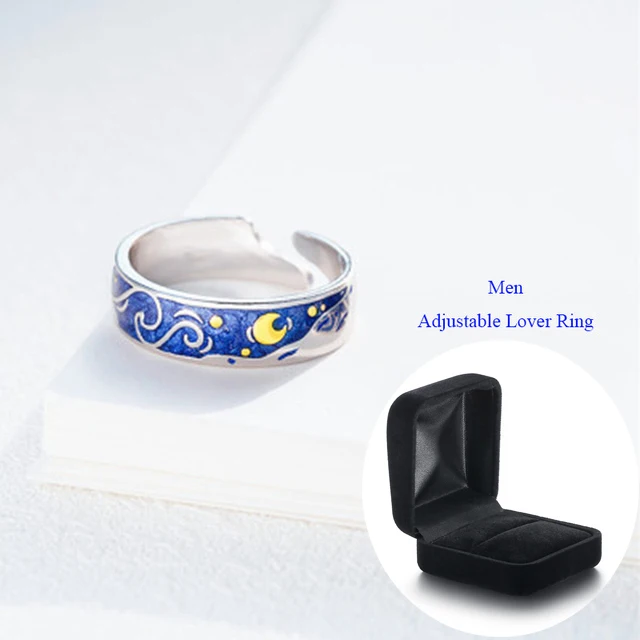 Men with Box Qevila, модные ювелирные изделия, кольца Ван Гога, покрытые серебром S925 пробы, Ван Гог, звездное небо, открытое женское кольцо для женщин, мужчин, романтическое Gif - Цвет основного камня: Men with Box