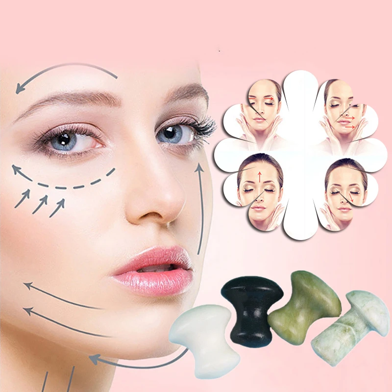 Массажер для лица Gua Sha Board натуральный розовый кварц нефритовый гриб массажный