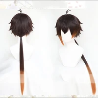 genshin impact zhongli cosplay 90cm long christmas brown orange wig anime cosplay heat resistant synthetic wig halloween costume
