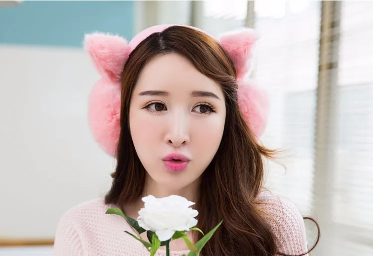 Плюшевые зимние наушники, теплые наушники для женщин и девочек, наушники из искусственного меха с кроличьими ушками, женские наушники для защиты ушей