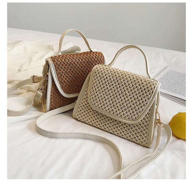Женская Соломенная Сумка Пляжная плетеная с откидной крышкой кошелек для монет
