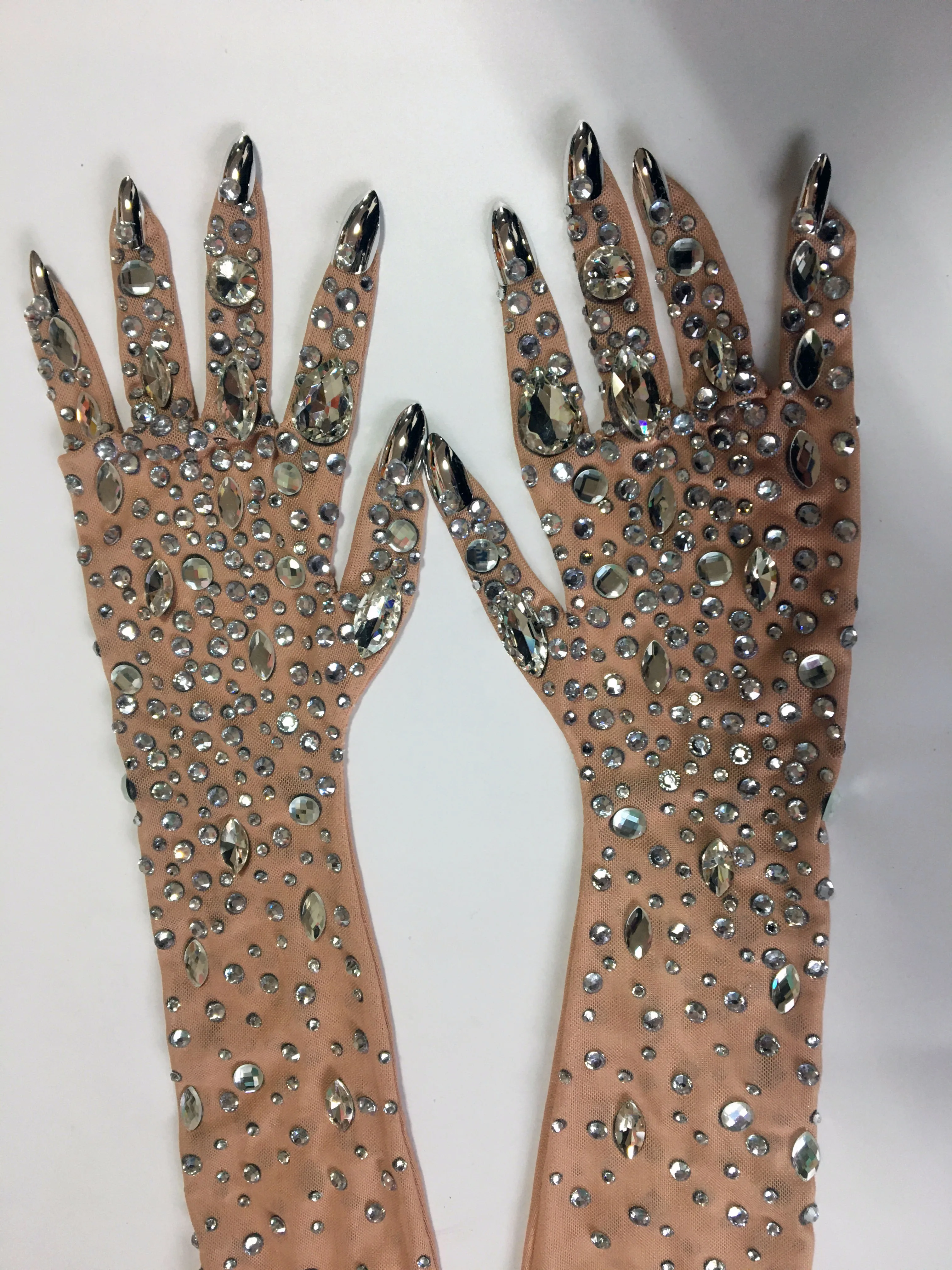 Сексуальные сценические эластичные перчатки со стразами женские блестящие