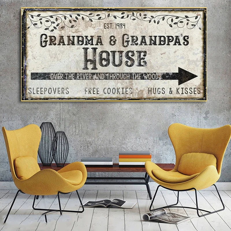 

Retro Grandma And Grandpas House Sign Canvas Painting Wall Art Old Time Signs Poster For Living Room Farmhouse Rustic Home Decor