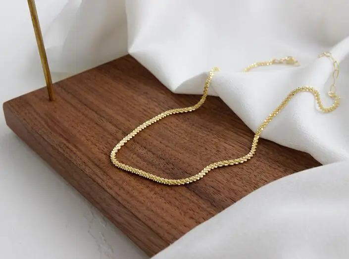 Gold Necklace 1 шт 2,2 мм настоящий чистый серебряный 925 белый/золотой звездное небо Chian Браслет хорошее ювелирное изделие 15,5 см+ 3 см TLS200 - Цвет камня: Gold Necklace
