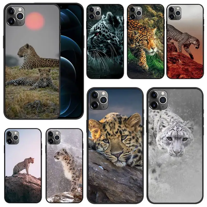

Leopard Phone Case For iPhone 13 12 Pro MAX 6 7 8 Plus 11 6S X Xs Max Xr Black Silicone Cover