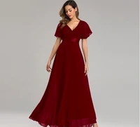 evening dresses elegant v neck ruffles chiffon formal evening gown robe de dress for wedding party off shoulder ruffle dress