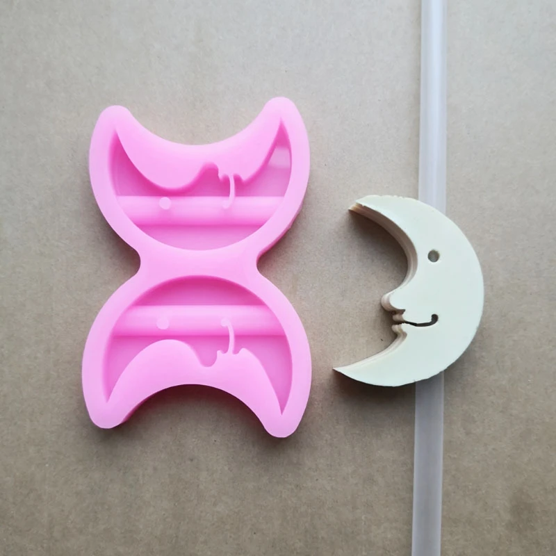 

Handmade Cute Moon Shape Straw Topper Silicone Mold Cartoon Moon Straw Topper Mold for 8mm Straws Resin Casting Molds