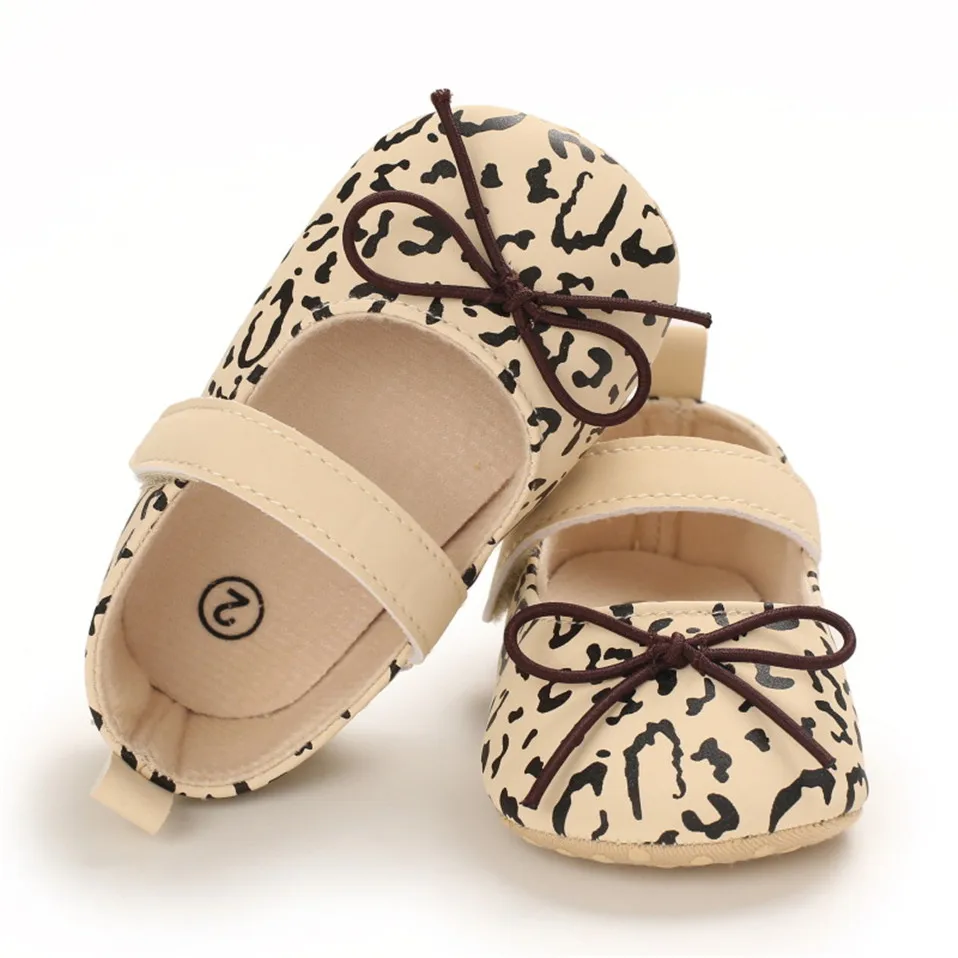 Zapatos de leopardo para ni&ntilde;as reci&eacute;n nacidas, zapatos de princesa antideslizantes de fondo suave, informales, nuevos-3