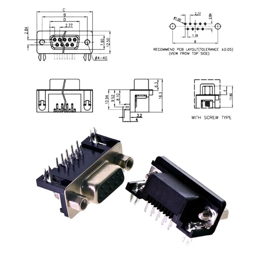 

2pcs/lot DB9 Male Female PCB Mount DB-9 D-Sub 9 pin PCB RS232 Connector for PCB Board