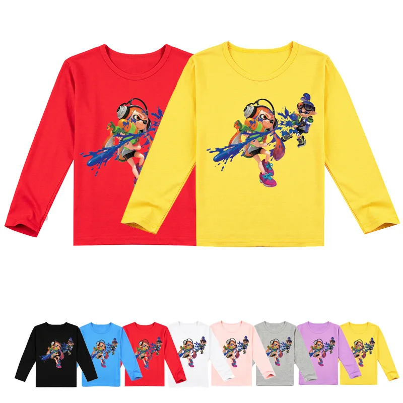 

New Spring Cartoon Splatoon 2 Print Clothes Baby Boys T Shirt Kids Casual Clothes Toddler Girls Long Sleev Tops Children Top Tee