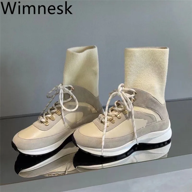 

Autumn And Winter New Sneakers Women Flat Shoes Casual Loafers Lace-up Platform Shoes Woman Flats Elastic Stockings Shoes 2021