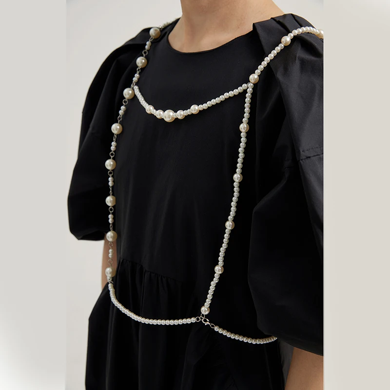 

[EAM] Women White Handmade Pearl Split Joint Long Necklace New Temperament Fashion Tide All-match Spring Summer 2021 1U614