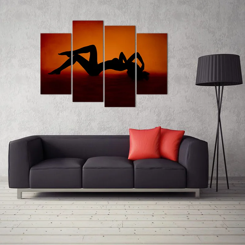Женственная Дамская обувь силуэт плакат Wall Art Печать холст Картина 4 шт.