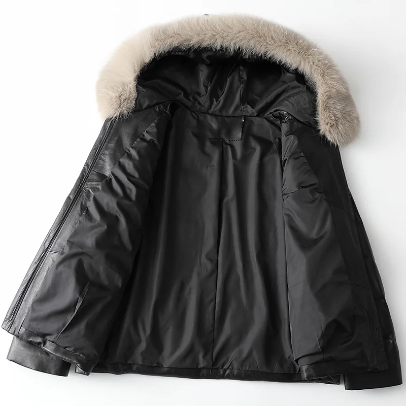 Real Natural Fox Fur Collar Hooded Duck Down Coat 2021 Winter Genuine Leather Sheep Fur Jacket Loose Women Down Parkas Warm Coat