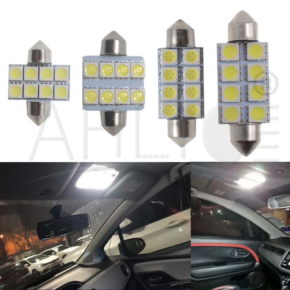 

10pcs White Bright Car Led 31MM 36MM 39MM 41MM 8SMD 5050 Parking Led C5W C10W Interior Festoon Dome Light Reading Lamp Door Bulb