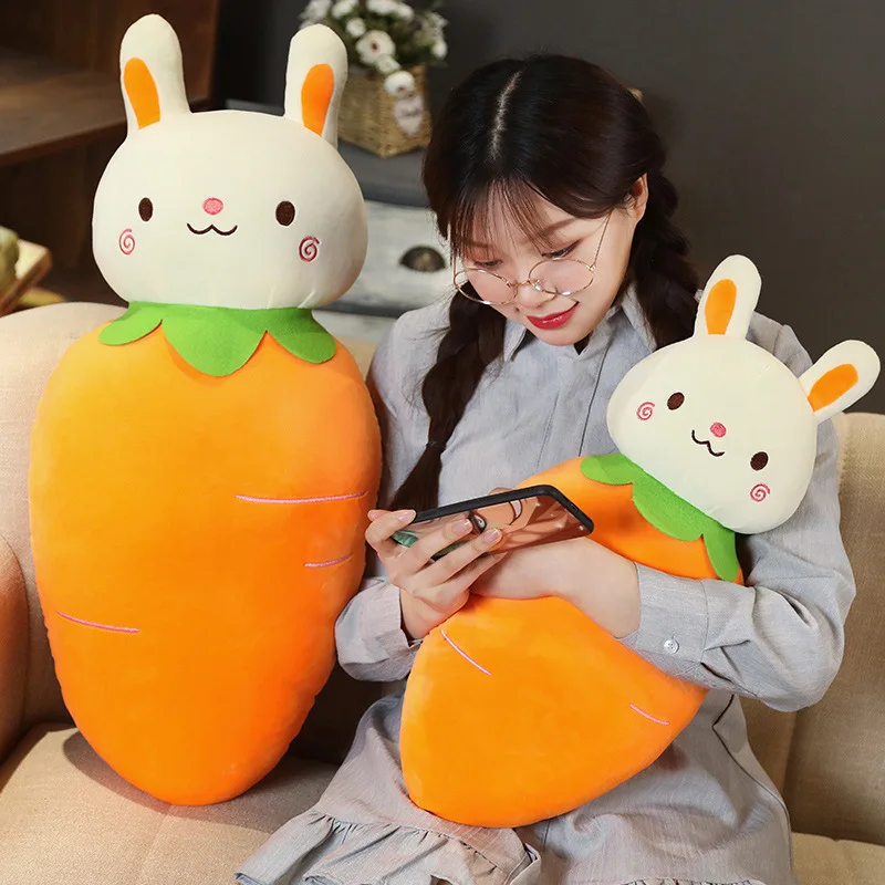 

Cartoon Carrot Rabbit Plush Pillow Kawaii Crystal Super Soft Doll Office Lunch Break Pillow Home Furnishing Gifts for Girls