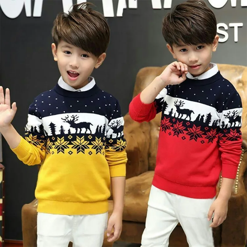 Рождественские свитеры для мальчиков зимняя детская одежда с принтом лося