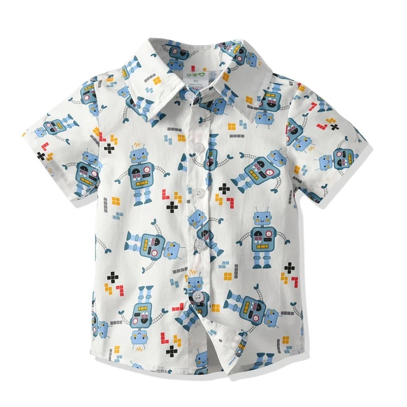 

Children Summer Polyester Clothes Graceful Beach Outing Suit Outfit Sets White Shirt With Printed Baby Clothing For Holiday