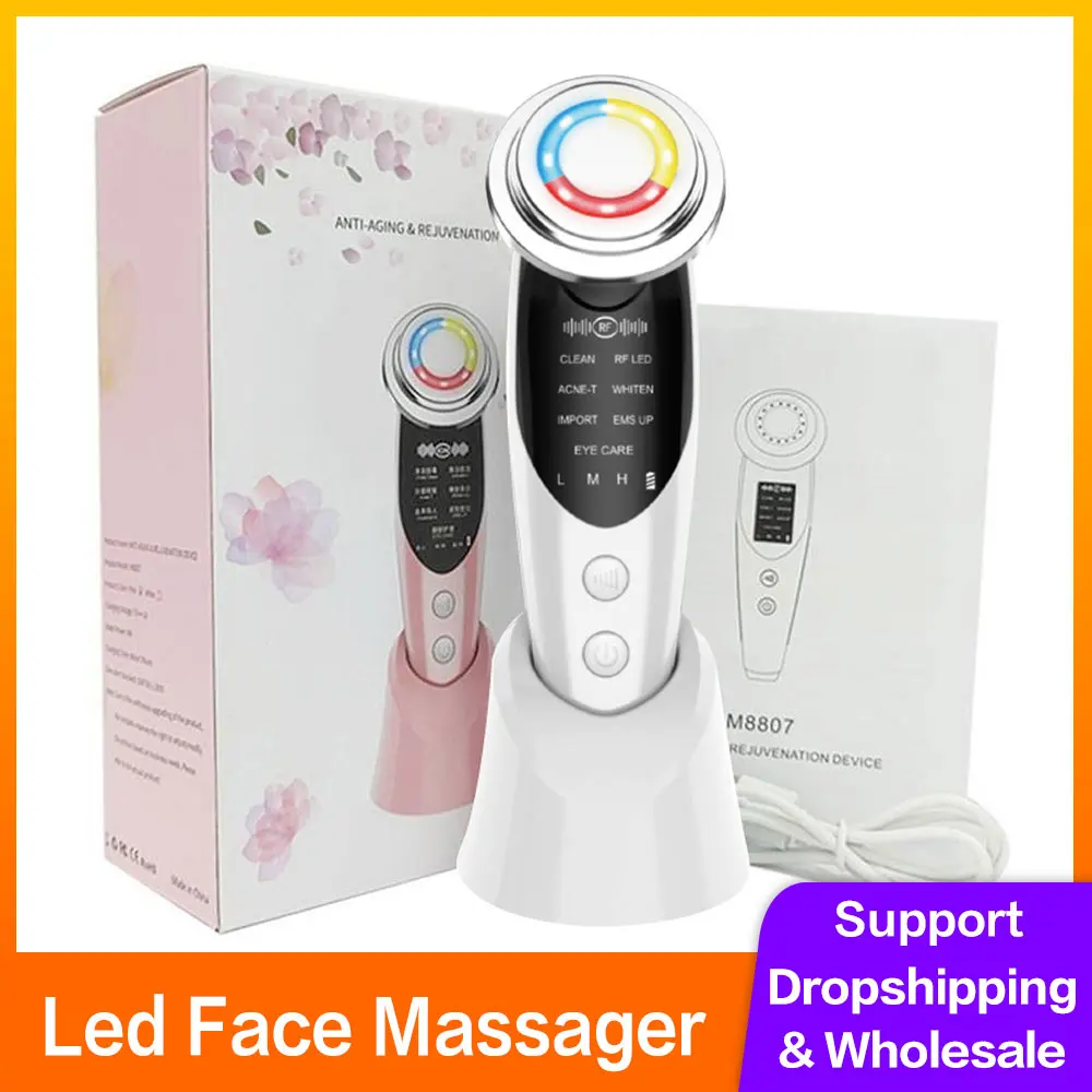

RF LED Light Therapy Facial Massager Radiofrequency Skin Care Beauty Device Ultrasonic Cleaning Microcurrents Massager for Face