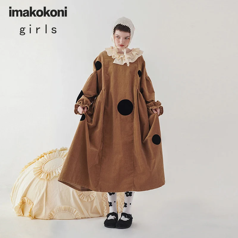 Оригинальный дизайн от Imakokoni свободное верблюжье платье в горошек большой размер