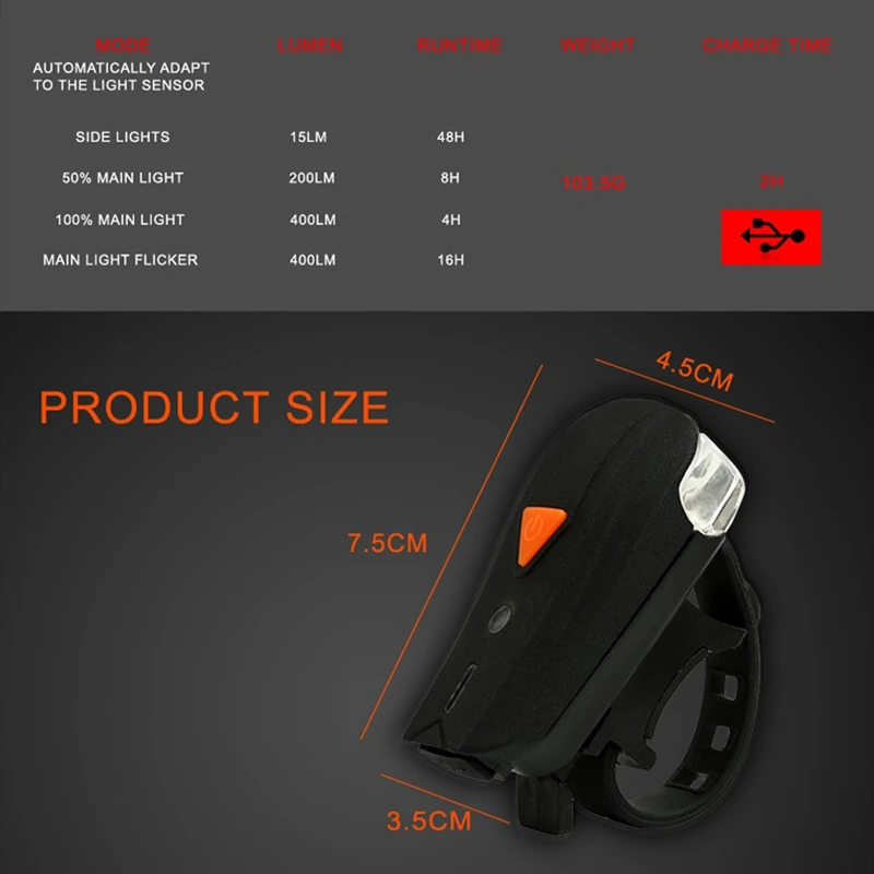 

Smart Induction Vibration Bicycle Light Usb Charging Outdoor Mountain Bike Light Front Light with 1XTail Light