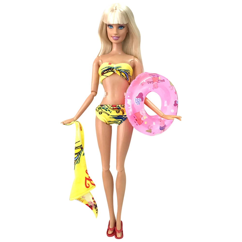 NK один комплект кукла желтый три предмета купальник пляжный + тапочки купальный