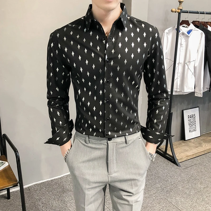 

British Style Spring New Club Tuxedo Fashion Bronzing Shirts Men Clothing 2021 Simple Slim Fit Long Sleeve Casual Blouse Homme