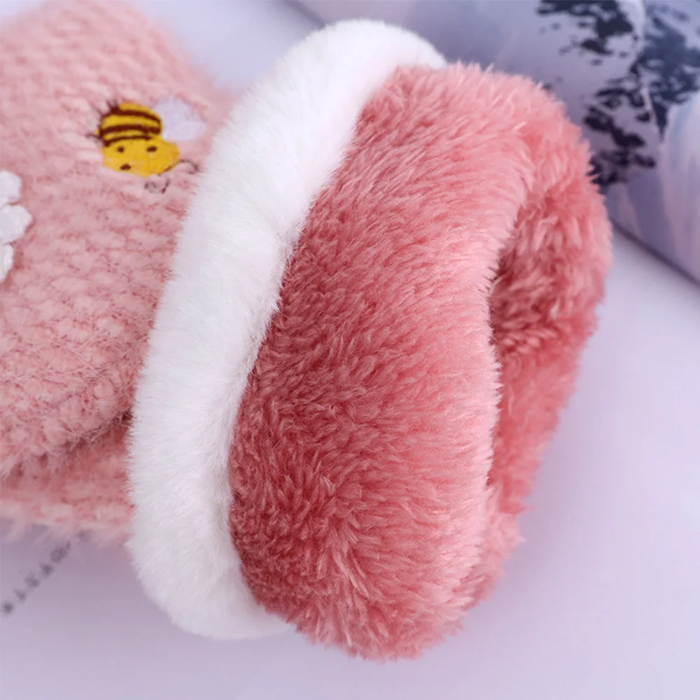 

Warm Plus Velvet Thickening Flip Gloves Kids Winter Korean Style Half-finger Mittens Winter Women Gloves Girls Mittens