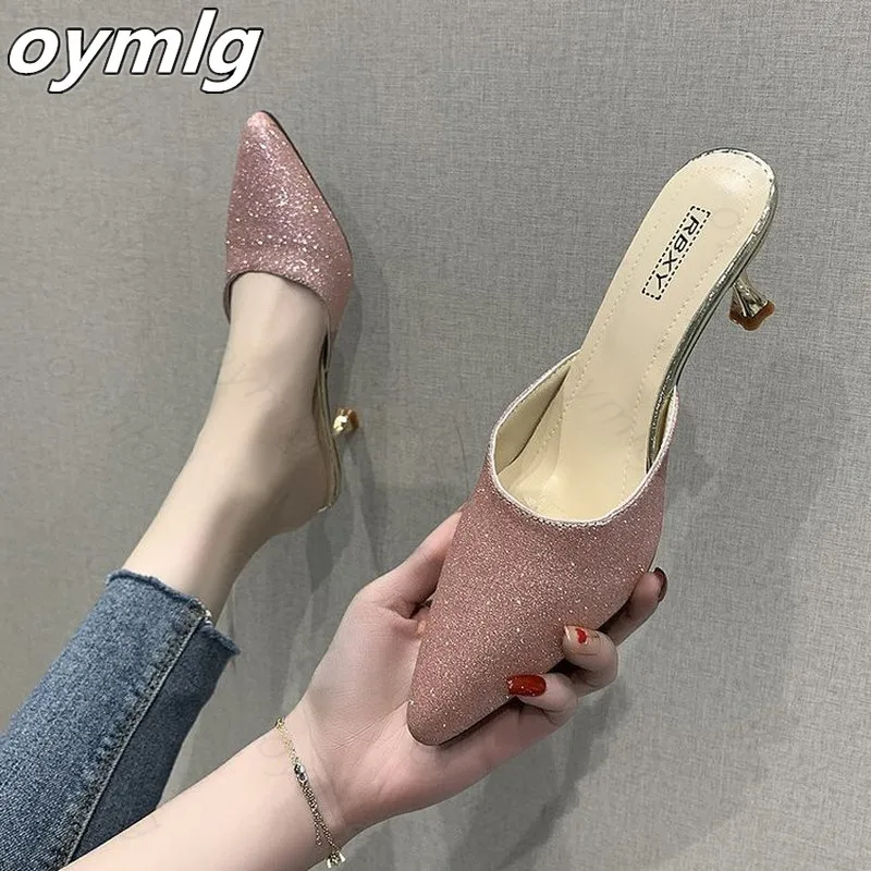 Шлепанцы без задника с открытыми пальцами Женские туфли пяток на высоких