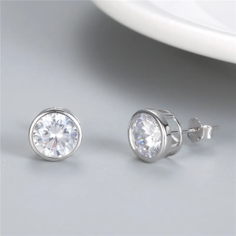 

DAIWUJAN Cassic 925 Sterling Silver Stud Earrings 2/3/4/5/6/7mm Round Zircon Earrings for Women Girls Party Wedding Jewelry Gift