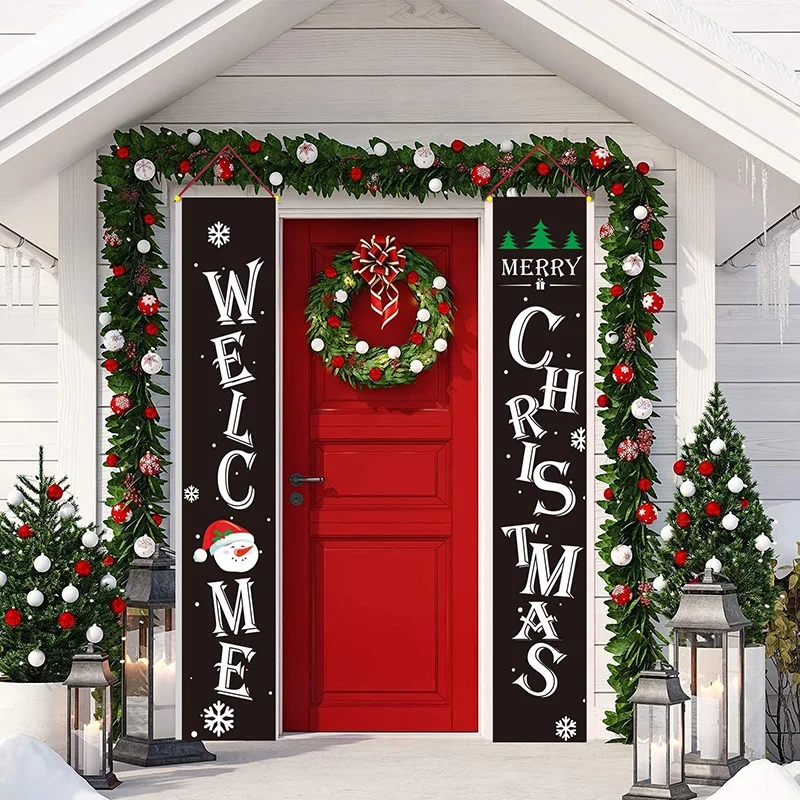

Black Porch Sign Christmas Outdoor Indoor Decorations Black Xmas Door Banner for Home Wall Door Apartment Party