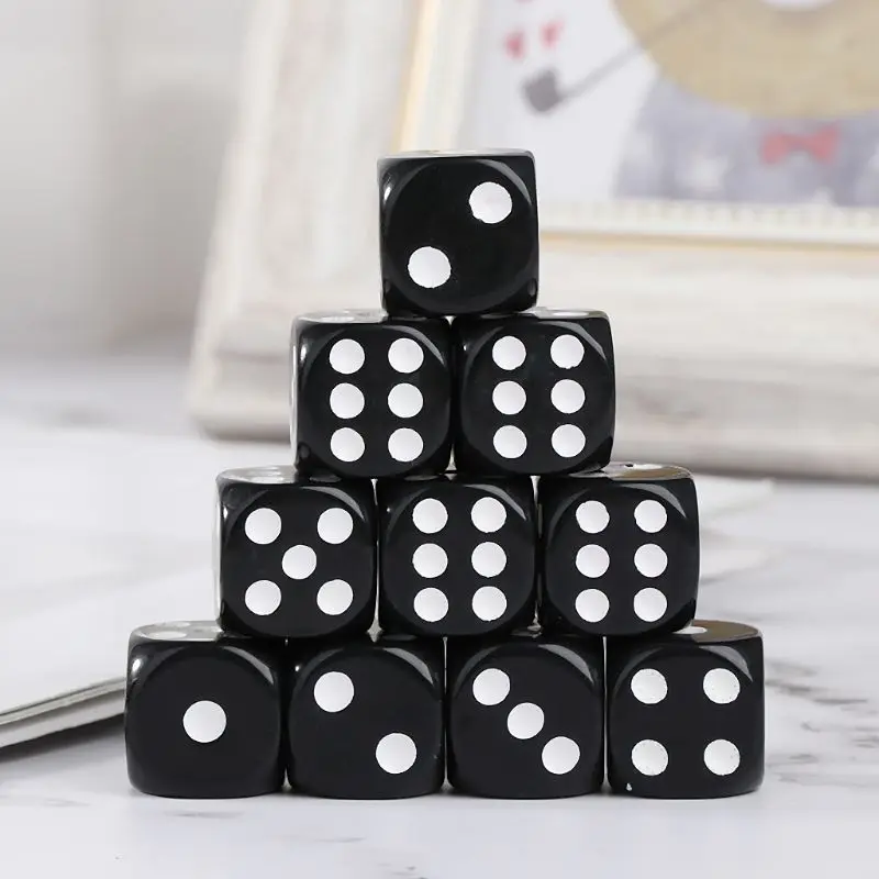 

10pcs 16mm Acrylic Dice Black/White 6 Sided Casino Poker Game Bar Party Dice