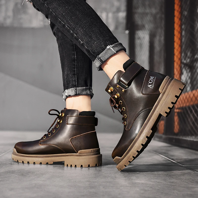 

Мужские ботинки с мехом, зимние Нескользящие ботинки в британском ретро-стиле, мотоциклетные ботинки, 2021