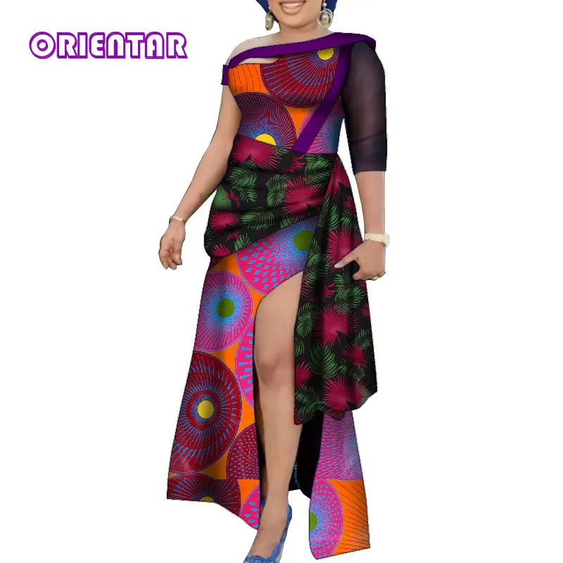 

2021 Summer Dresses for Women African Print Ankara Dashiki Maxi Dress One Shoulder Elegant Ladies Traditional Clothing WY230