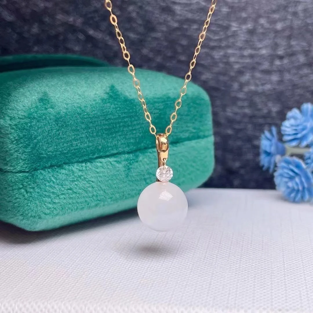

SHILOVEM 18k yellow gold Natural white Jasper Pendants fine Jewelry women wedding none necklace gift new 10mm mymz1010665hb