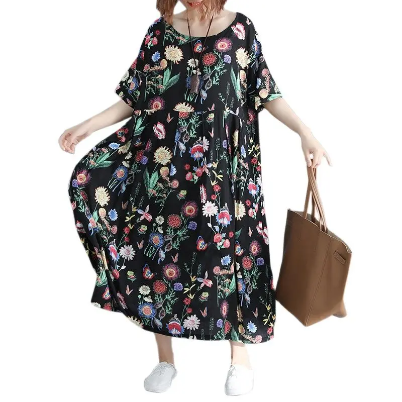 

ARCSINX Summer Dress Women Plus Size Oversize Floral Mori Girl Women's Dress Casual Korean Women's Dresses 8XL 7XL 6XL 5XL 4XL