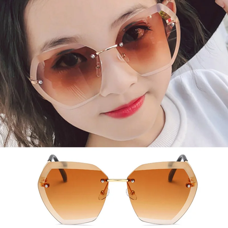 Многогранные солнцезащитные очки без оправы с бриллиантами Детские ретро