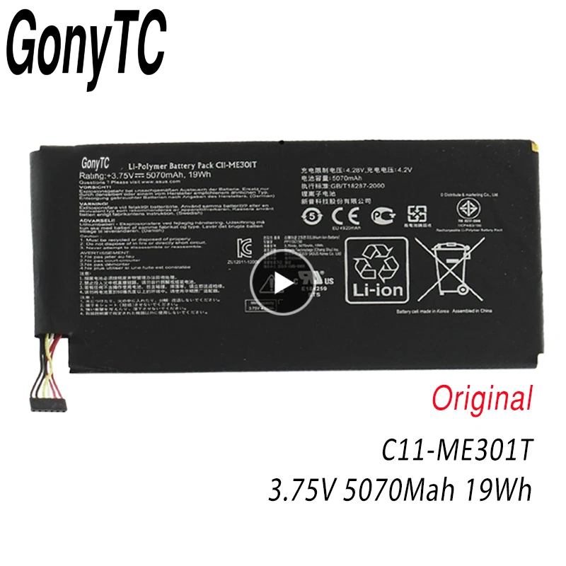 GONYTC C11-ME301T 3 75 V 19Wh 5070mAh Оригинальная стандартная батарея для ноутбука Asus MeMo Pad Smart 10