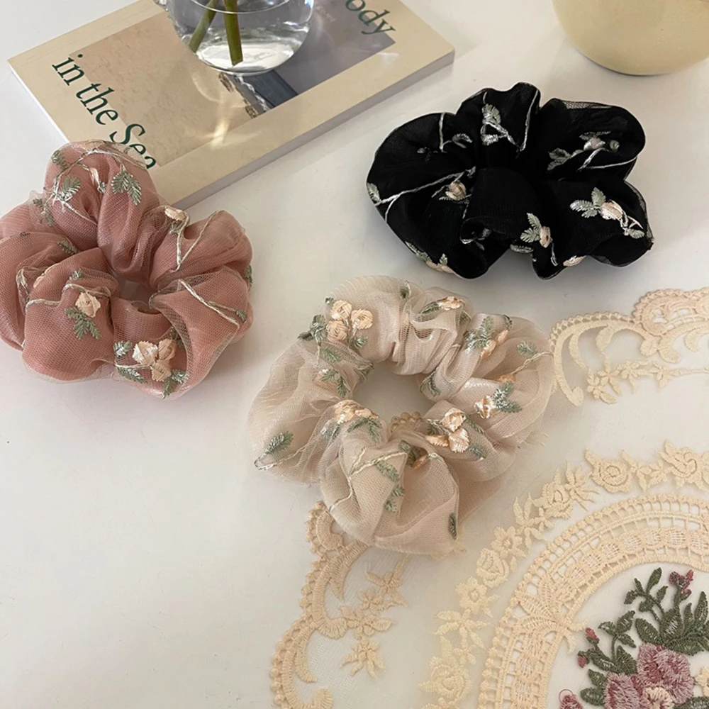 

Mesh Embroidery Small Flowers Hair Ring Scrunchies Women Sweet Rubber Band Flowers Hair Bands Hair Accessories Ponytail Holder