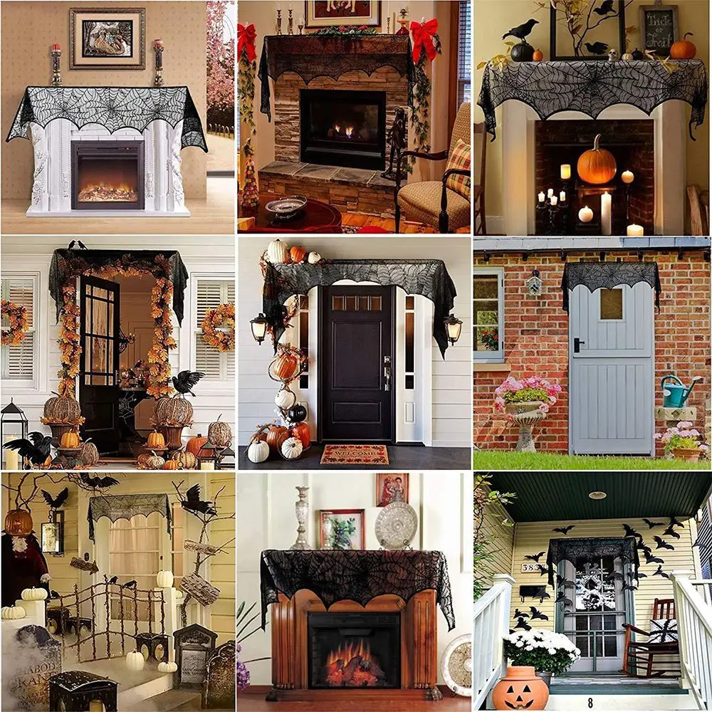 Хэллоуин украшения кружева паук веб Скелет Череп скатерть черный камин мантель